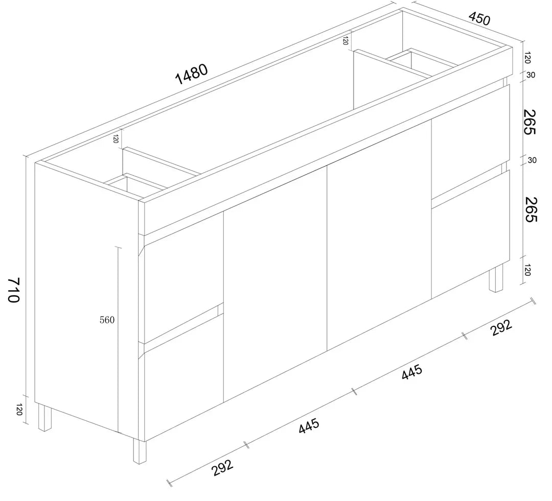 BIANCA 1500mm PVC Freestanding Vanity - 1500mm / Cabinet Only / KickBoard