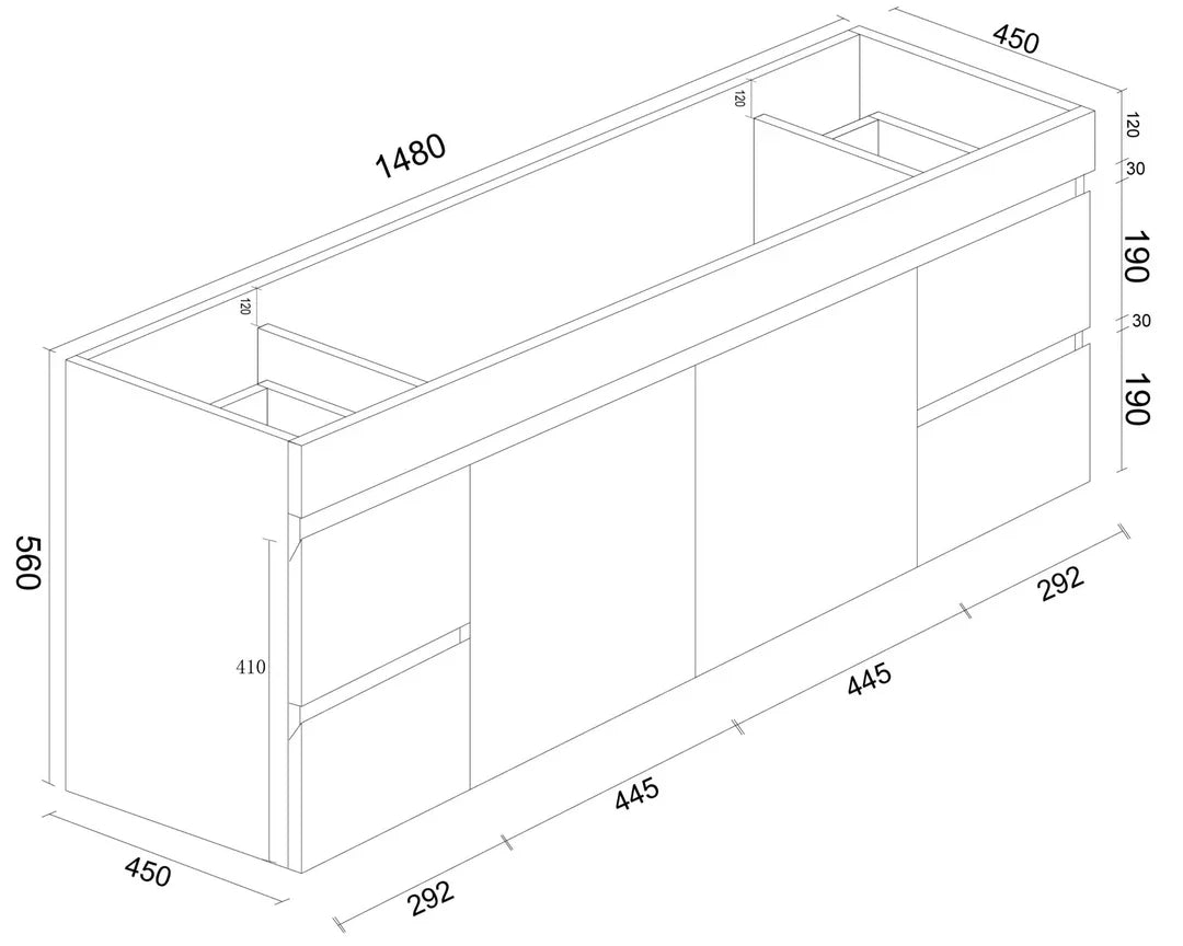 BIANCA 1500mm PVC Wall-Hung Vanity - 1500mm / Double Bowls / Cabinet + Ceramic Top