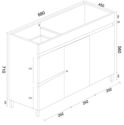 BIANCA 900mm PVC Freestanding Vanity (LHD) (+ BIA-90KB+ OP 90)