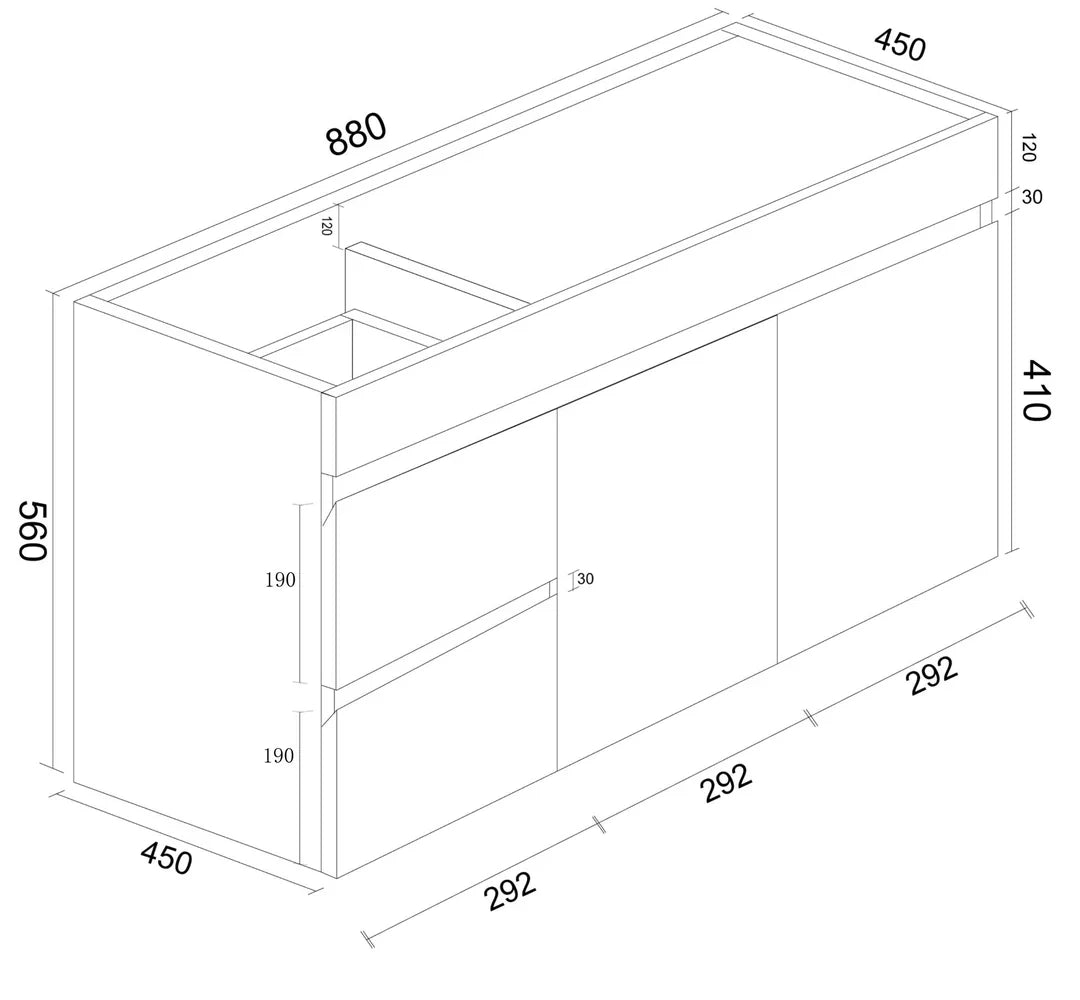 BIANCA 900mm PVC Wall-Hung Vanity (LHD) and (RHD) - 900mm / Right-Hand Drawer / Cabinet Only