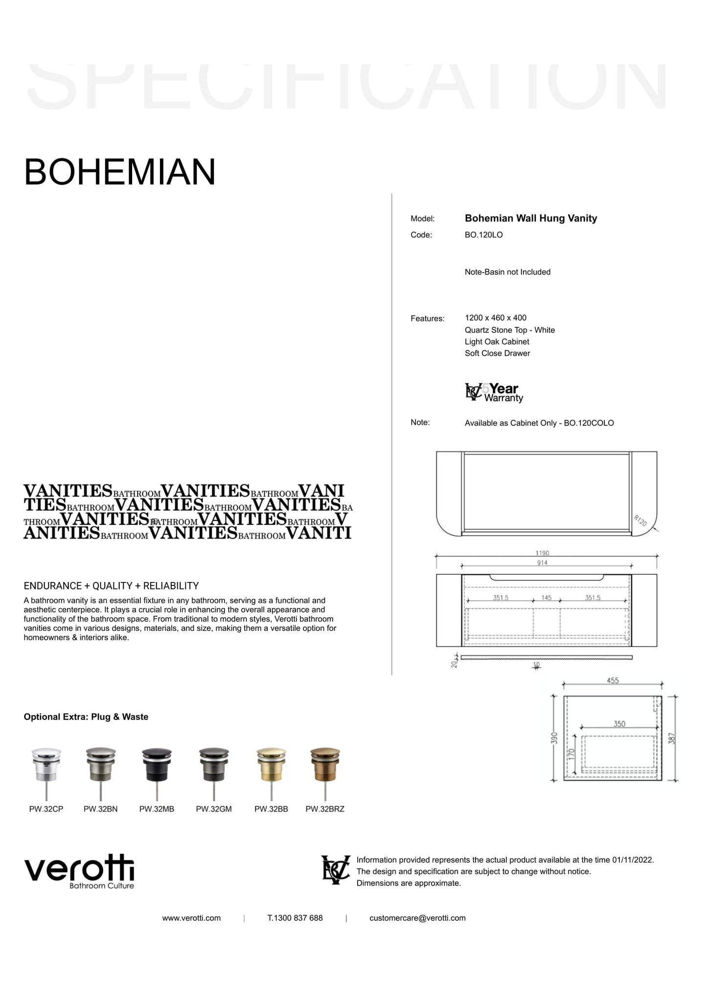BOHEMIAN 1200 VANITY