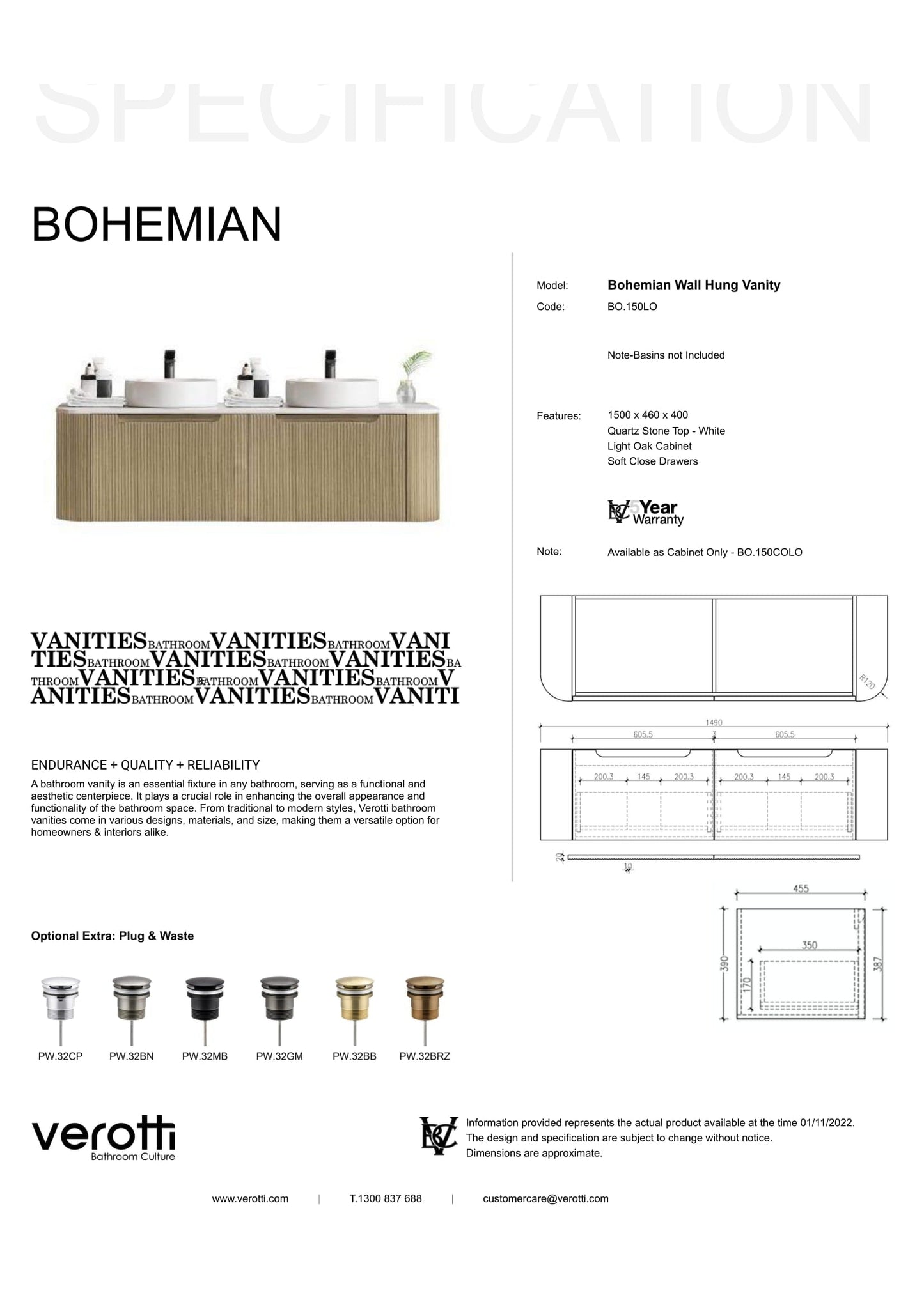 BOHEMIAN 1500 DOUBLE BOWL VANITY