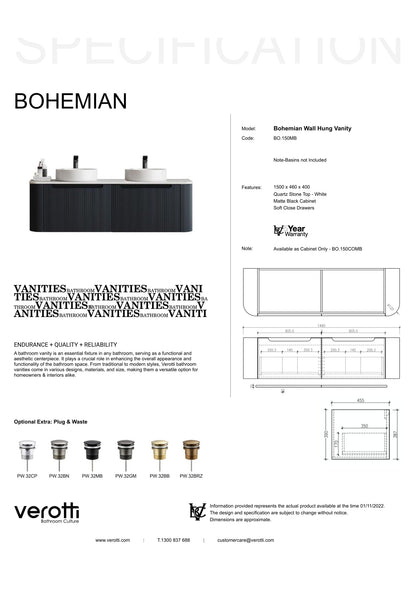 BOHEMIAN 1500 DOUBLE BOWL VANITY