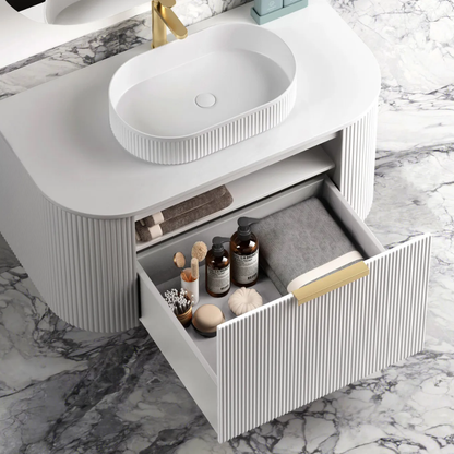 Otti Bondi 1200mm Satin White Fluted Wall Hung Curve Vanity