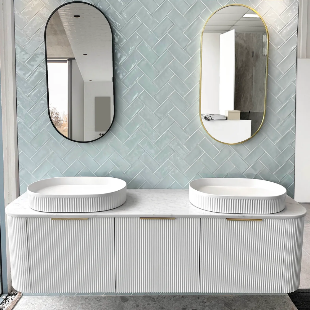 Otti Bondi 1800mm Satin White Fluted Wall Hung Curve Vanity