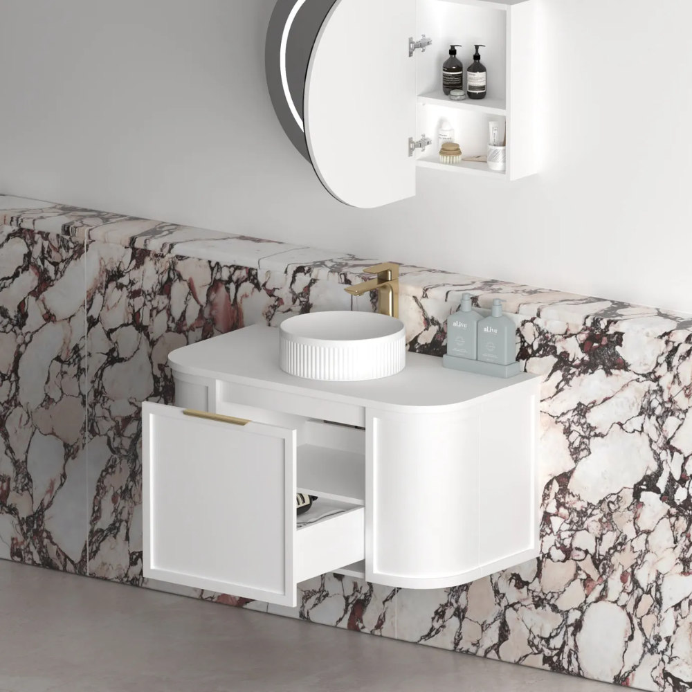 Otti Hampshire 900mm Satin White Wall Hung Curve Vanity
