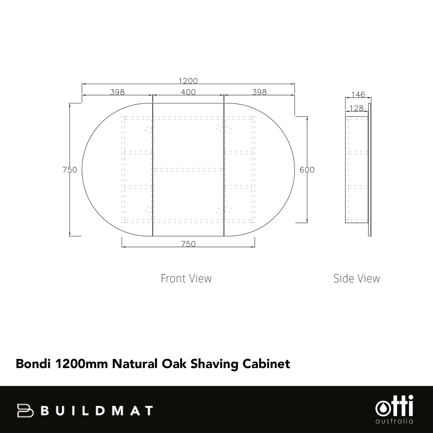 Otti Bondi 1200x750 Natural Oak Shaving Cabinet