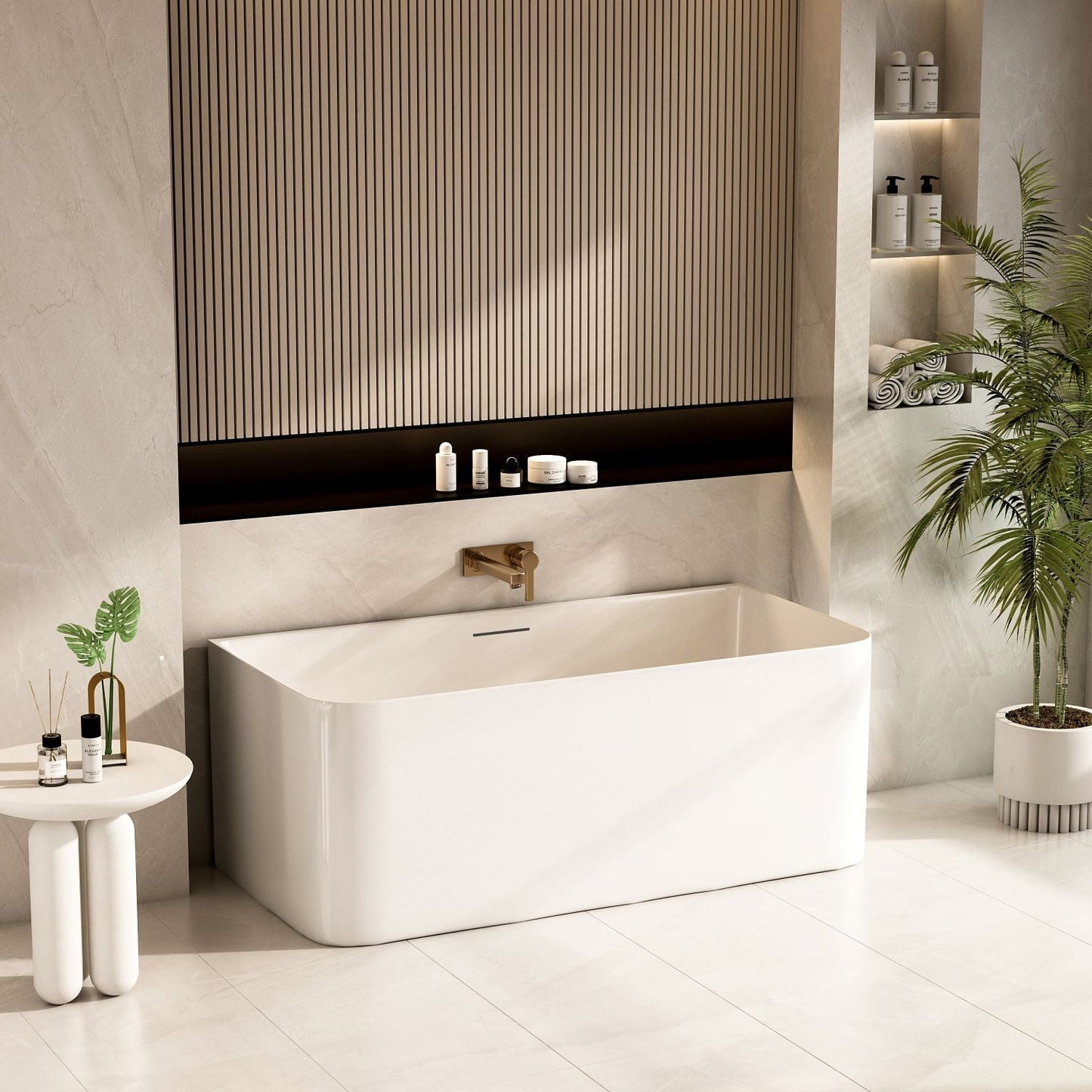 Bullion Ultra-Thin Back-to-Wall Bathtub - 1500mm / Gloss White