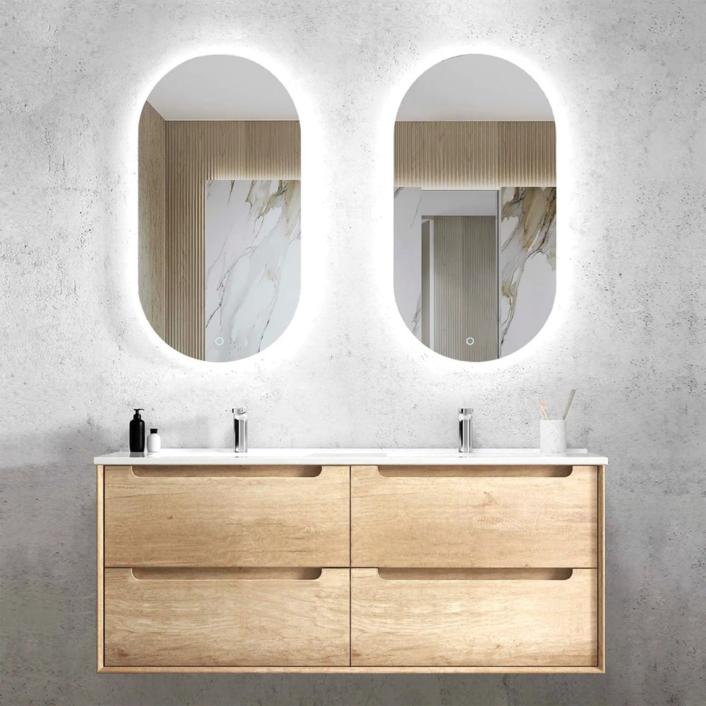 Otti Byron 1200mm Natural Oak Wall Hung Vanity Double Bowl