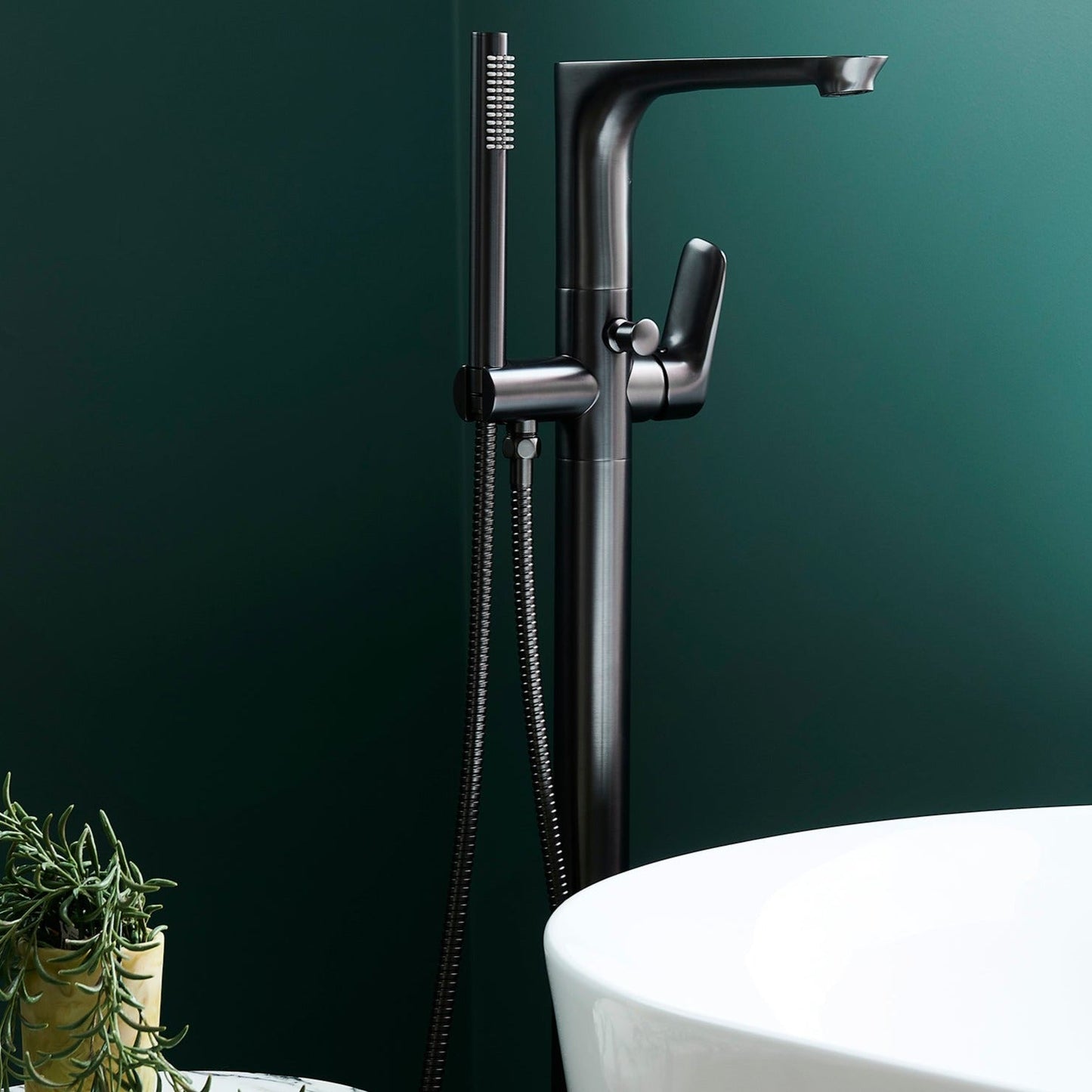 Nero Bianca Freestanding Bath Mixer with Handshower