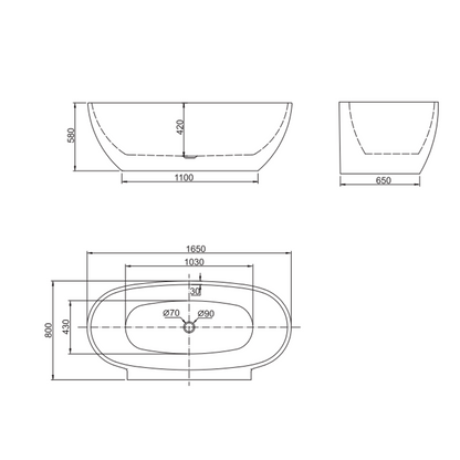Belbagno Palermo Freestanding Bath  1650mm
