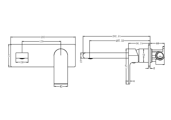 Nero Bianca Wall Mixer 200mm Spout