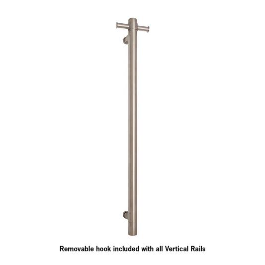 VS900HBR Brushed Round Vertical Single Heated Towel Rail