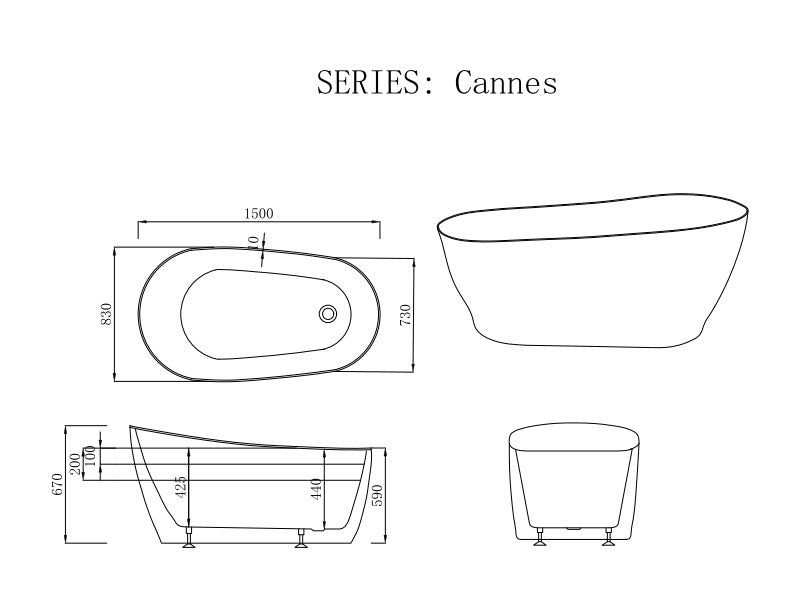 Cannes Freestanding Bathtub - 1500mm / Matt White