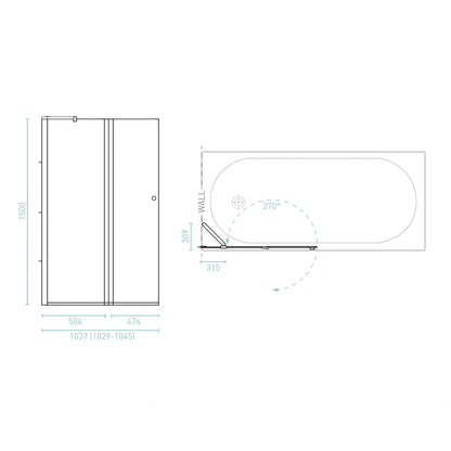 DECINA CASCADE FRAMELESS FIXED/ SWING PIVOT PANEL BATH SHOWER SCREEN