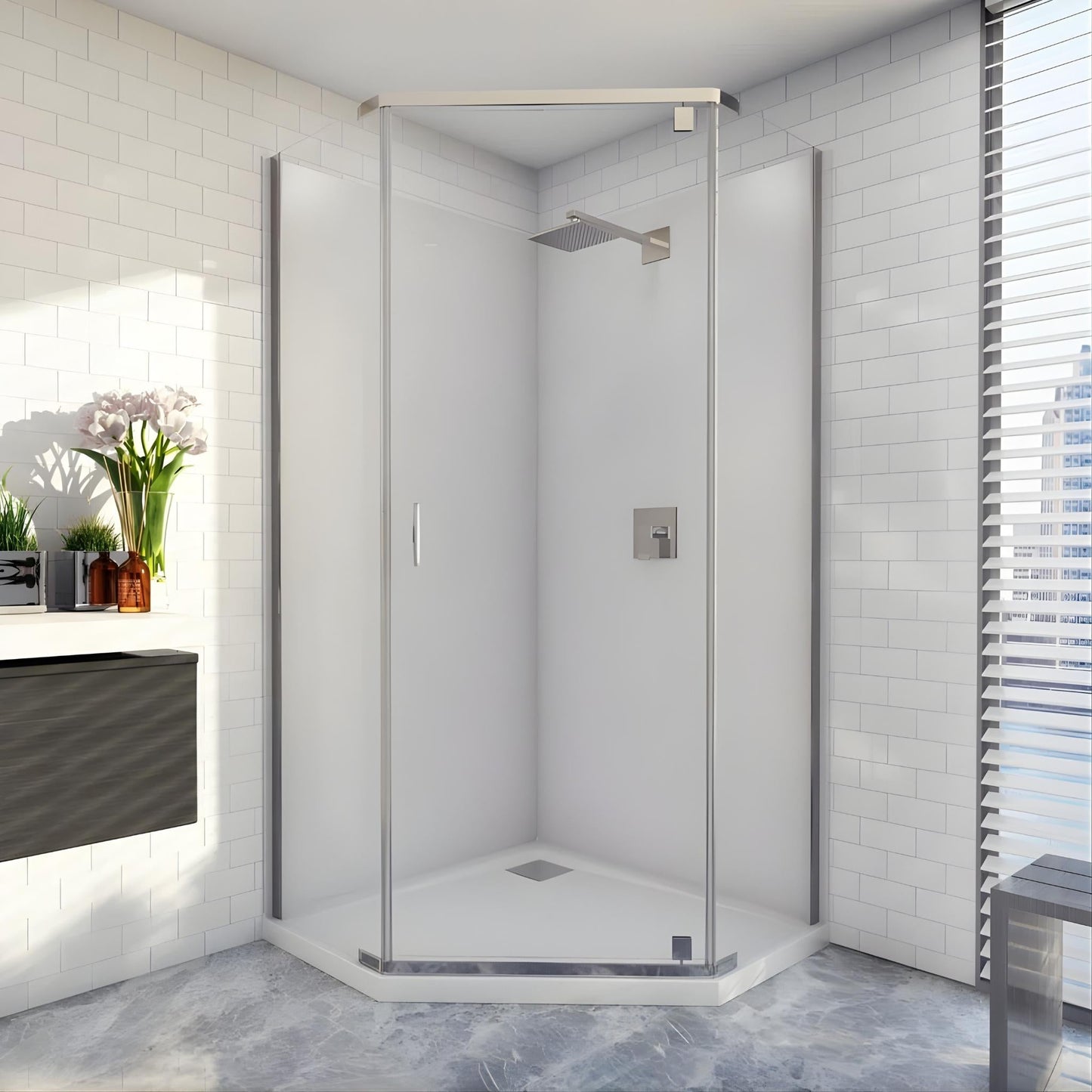 DECINA CASCADE SEMI-FRAMELESS ANGLE PIVOT SHOWER SCREEN