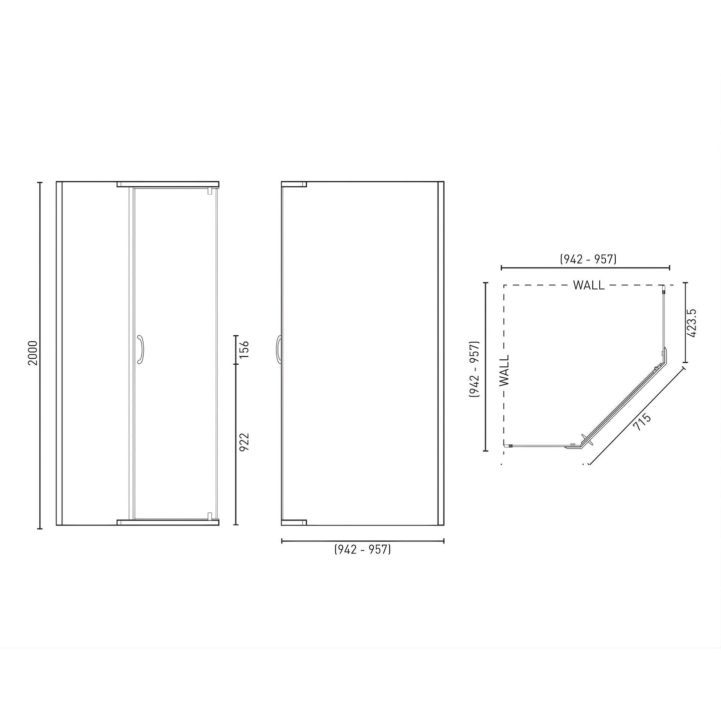 DECINA CASCADE SEMI-FRAMELESS ANGLE PIVOT SHOWER SCREEN