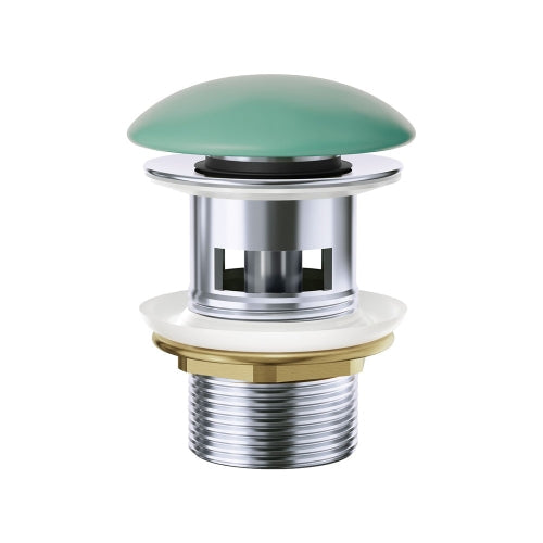 32/40mm Chrome Solid Brass Basin Pop-Up Waste with Ceramic Cap - Matt Green (No Overflow)