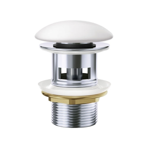 32/40mm Chrome Solid Brass Basin Pop-Up Waste with Ceramic Cap - Matt White (No Overflow)