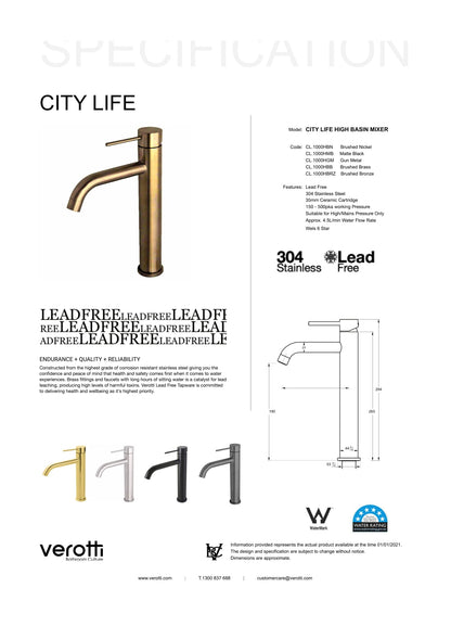 City Life Inox High Basin Mixer