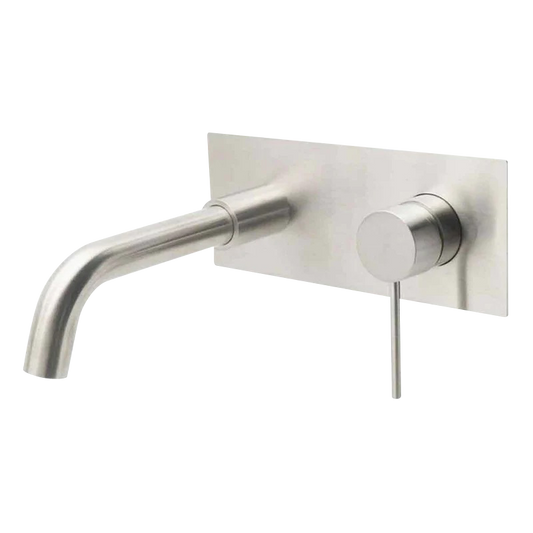TRIM SET - City Life Inox Lead Free Rectangular Wall Mounted Basin/Bath Mixer W/- 190mm Spout, 6 Star, Includes Wall Breach Brushed Nickel