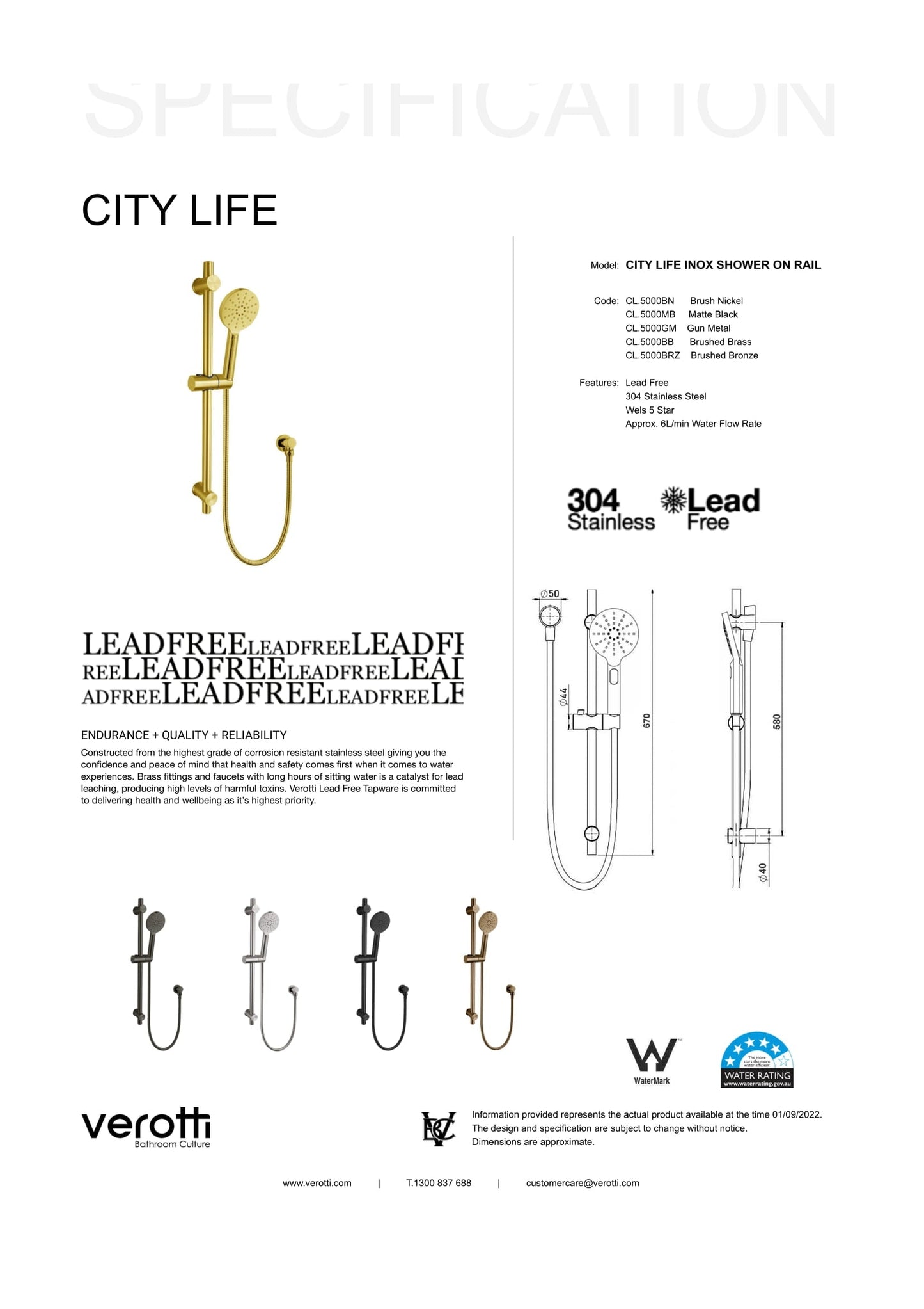 City Life Shower On Rail Set