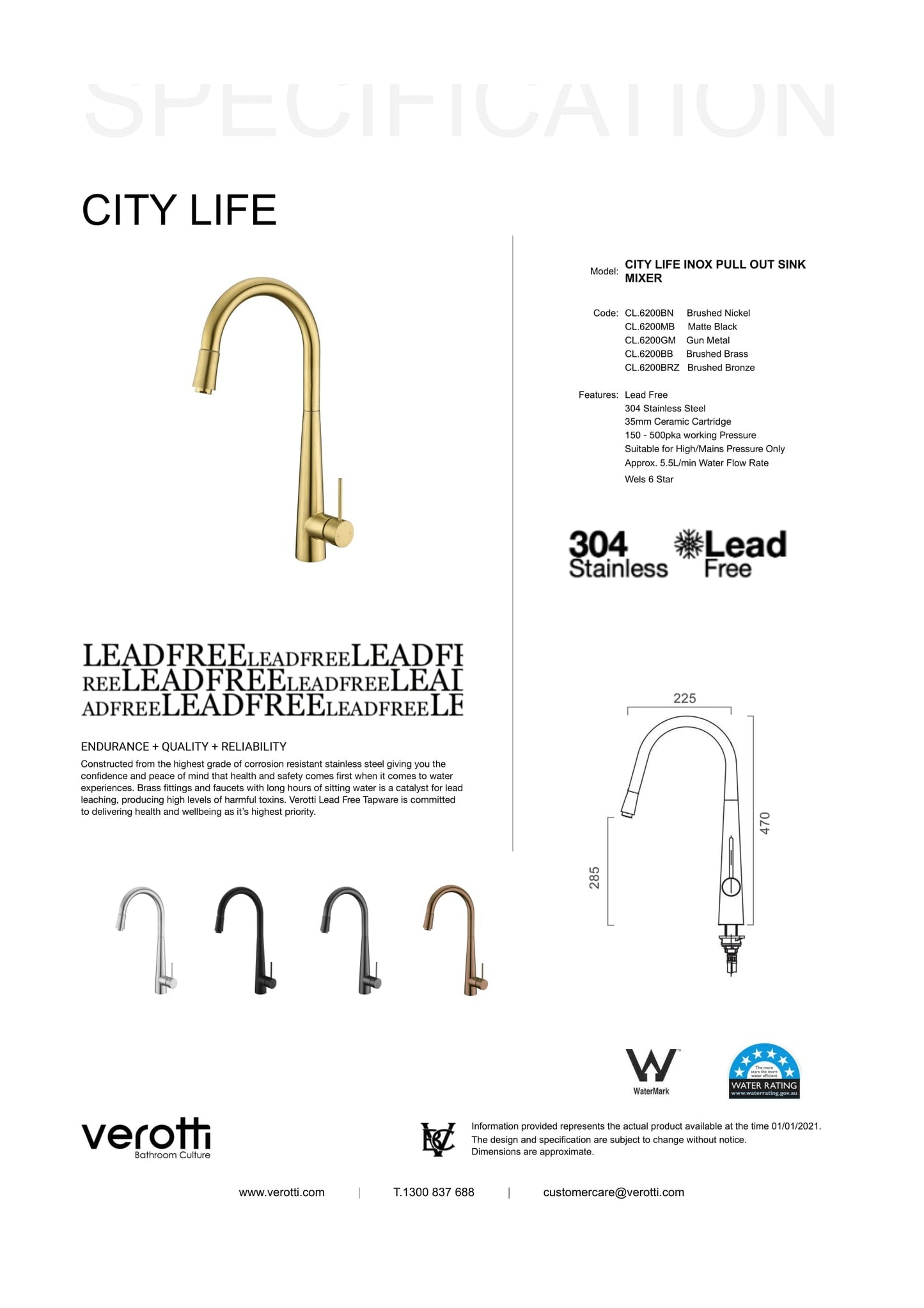 City Life Inox Pull Out Kitchen Mixer