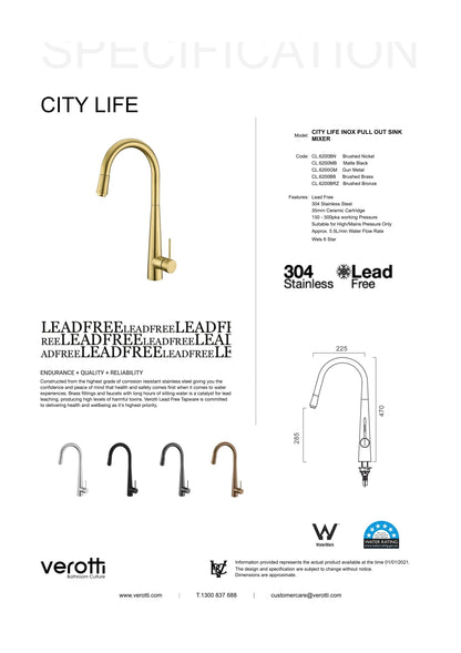 City Life Inox Pull Out Kitchen Mixer