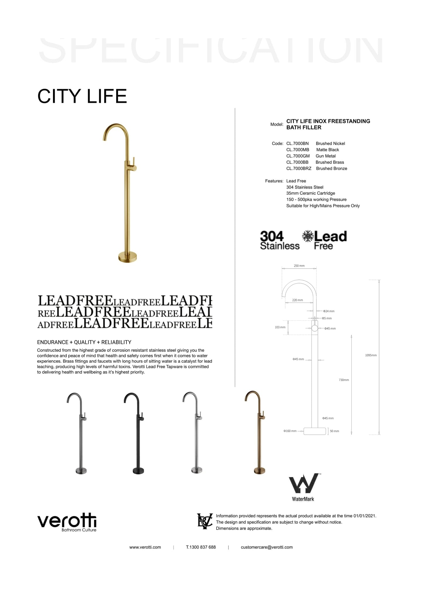 City Life Inox Freestanding Bath Filler