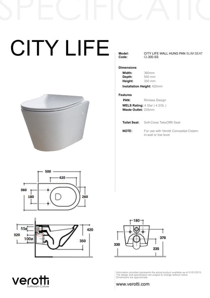 CITY LIFE SLIM WALL HUNG PAN