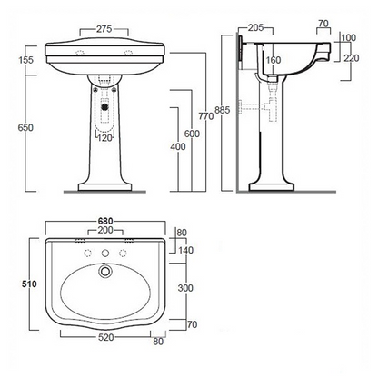 Turner Hastings Claremont 68 x 51 Pedestal Basin