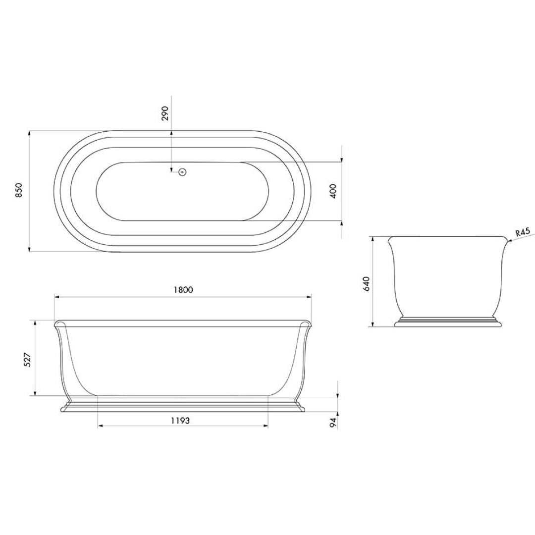 Turner Hastings Camden 1800 TitanCast Solid Surface Freestanding Bath with Overflow