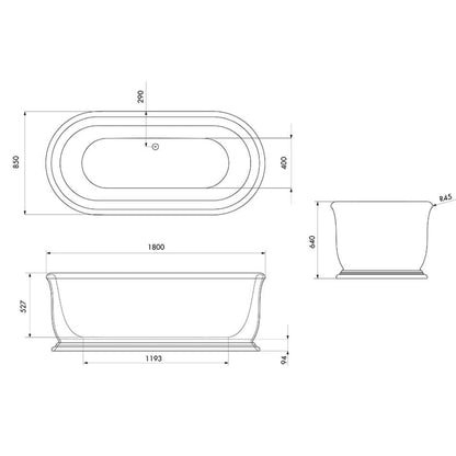 Turner Hastings Camden 1800 TitanCast Solid Surface Freestanding Bath with Overflow