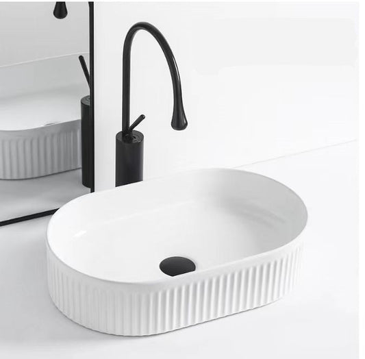 Cora 58 Counter-Top Fluted Oval Basin - Gloss White