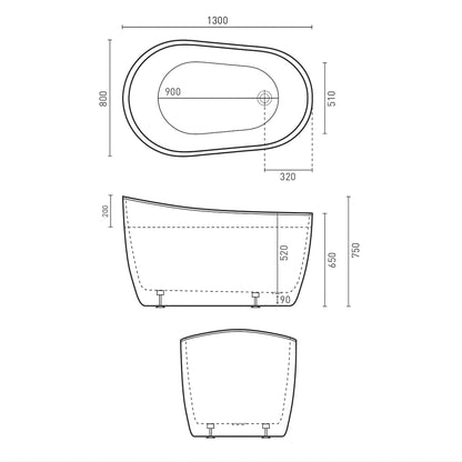 DECINA COSMO FREESTANDING BATH WITH INTEGRATED OVERFLOW  1300MM