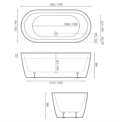 DECINA COOL FREESTANDING BATHTUB WITH INTEGRATED OVERFLOW GLOSS WHITE (AVAILABLE IN 1500MM AND 1790MM)