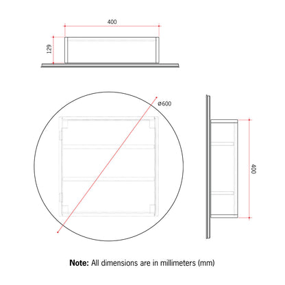 Thermogroup CR6060B 600 Round Black Mirror Cabinet