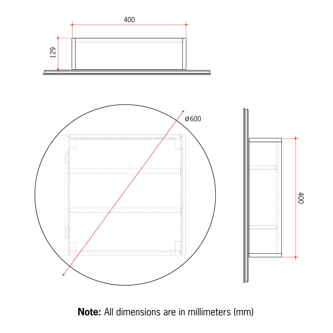 Thermogroup CR6060W 600 Round White Mirror Cabinet