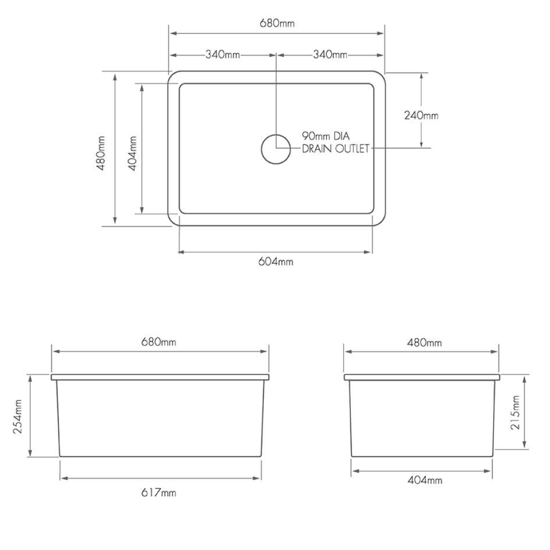 Turner Hastings Cuisine 68 x 48 Inset or Undermount Fireclay Sink