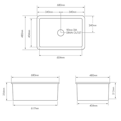 Turner Hastings Cuisine 68 x 48 Inset or Undermount Fireclay Sink
