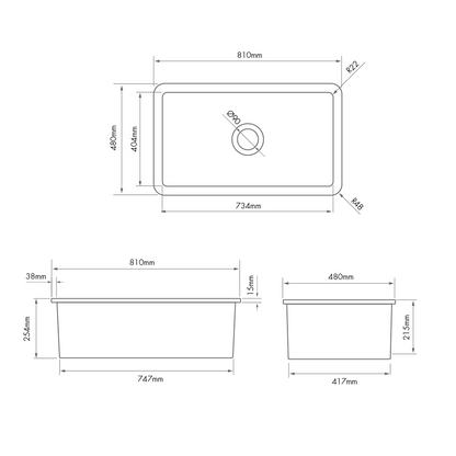 Turner Hastings Cuisine 81 x 48 Inset or Undermount Fireclay Sink