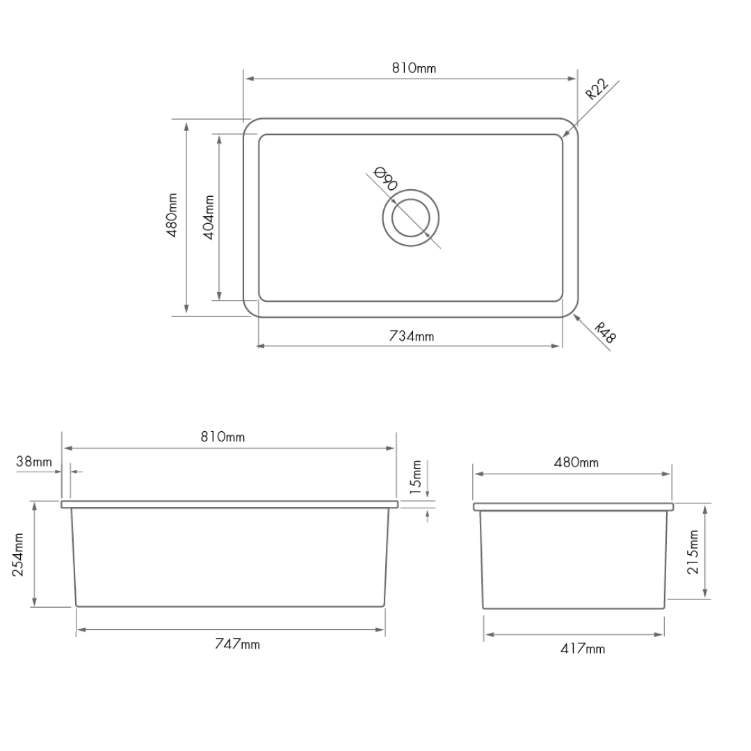 Turner Hastings Cuisine 81 x 48 Inset or Undermount Fireclay Sink