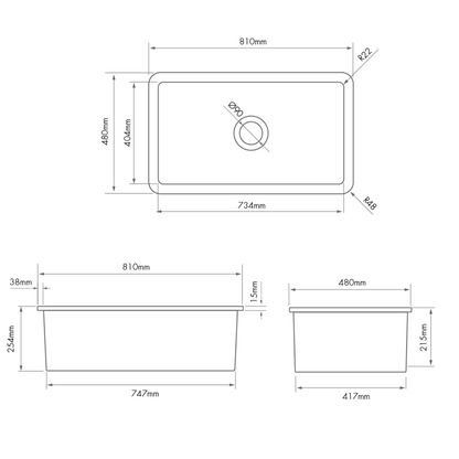 Turner Hastings Cuisine 81 x 48 Inset or Undermount Fireclay Sink