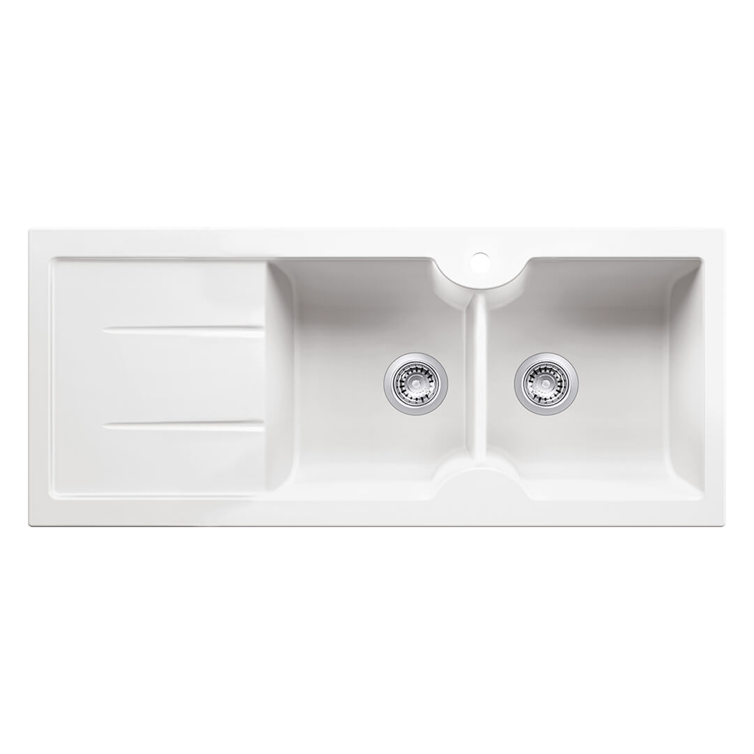 Turner Hastings Cuisine 116 x 50 Double Bowl Fireclay Sink with Overflow Left Hand Drainer