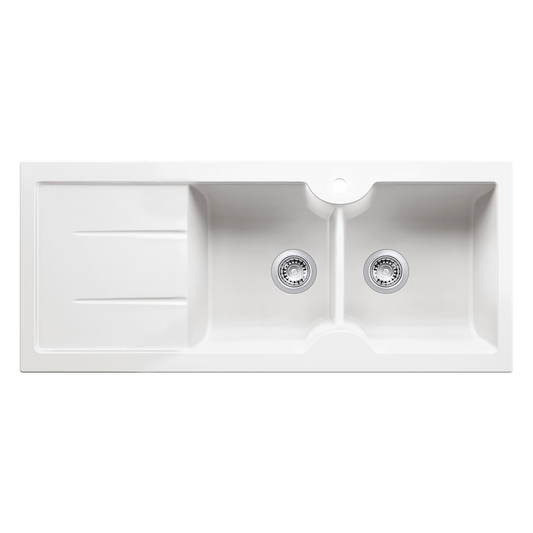 Turner Hastings Cuisine 116 x 50 Double Bowl Fireclay Sink with Overflow Left Hand Drainer