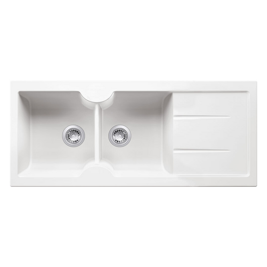 Turner Hastings Cuisine 116 x 50 Double Bowl Fireclay Sink with Drainer