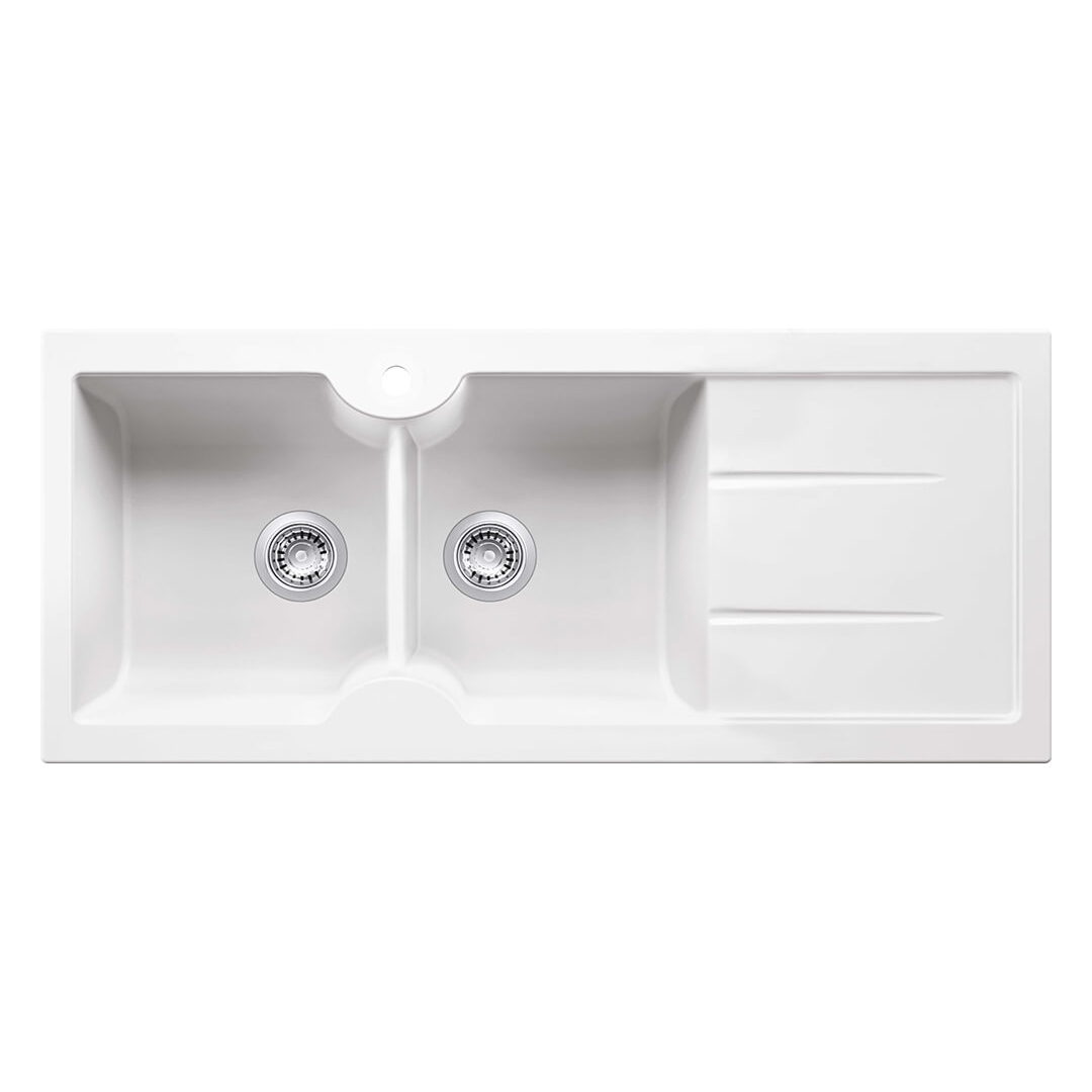 Turner Hastings Cuisine 116 x 50 Double Bowl Fireclay Sink with Overflow Right Hand Drainer