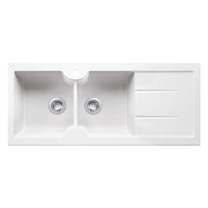 Turner Hastings Cuisine 116 x 50 Double Bowl Fireclay Sink with Overflow Right Hand Drainer