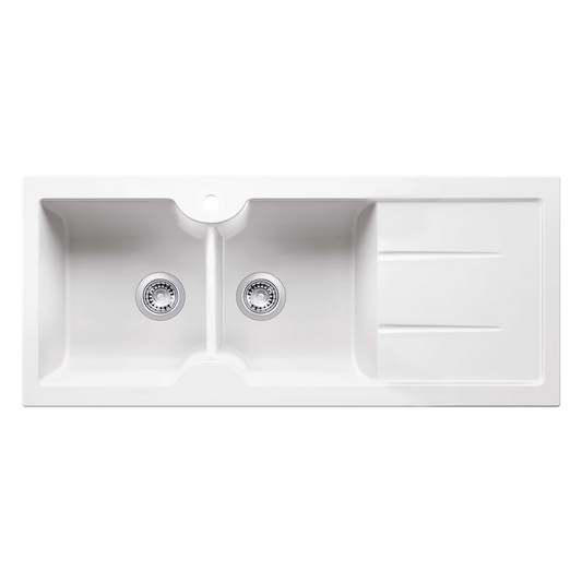 Turner Hastings Cuisine 116 x 50 Double Bowl Fireclay Sink with Overflow Right Hand Drainer