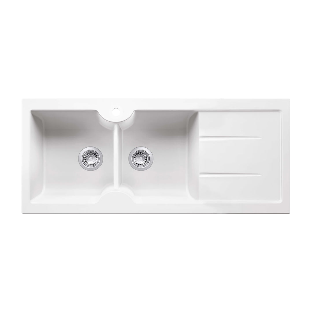 Turner Hastings 1160 Double Bowl Inset Fireclay Sink w/Right Hand Drainer